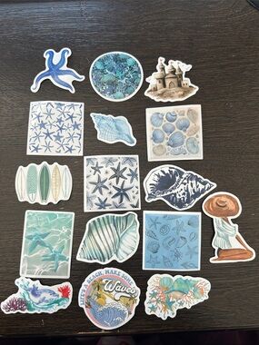 Beach-Themed Decorative Sticker Set - Blue & Teal Ocean Designs (110)